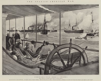 De Spaans-Amerikaanse Oorlog, aan boord van het Amerikaanse troepenschip Berkshire, nr. 9, met batterij 2 door Amedee Forestier